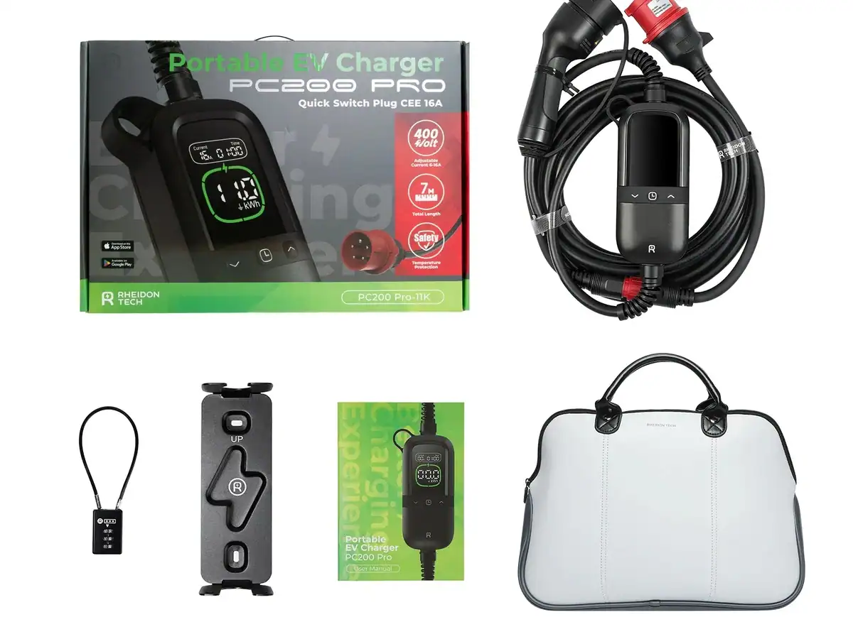 Rheidon PC200 Pro hordozható töltő készlet AC550 Wi-Fi okosmérővel – (3x16A) 11 kW – 7,5m Type2 + Type 2 és Schuko adapter - Image 8