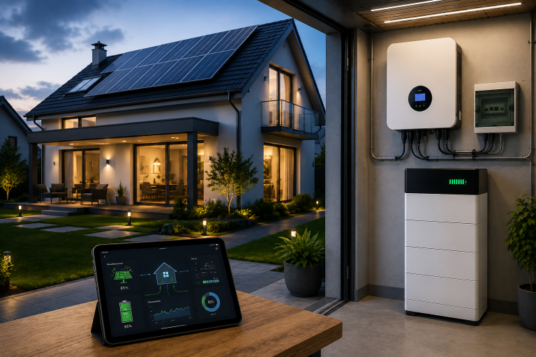 Inverter és otthoni energiatároló rendszer családi háznál