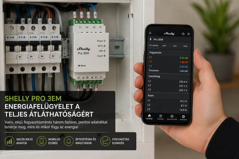 Shelly Pro okos energiafelügyeleti rendszer mobilalkalmazással