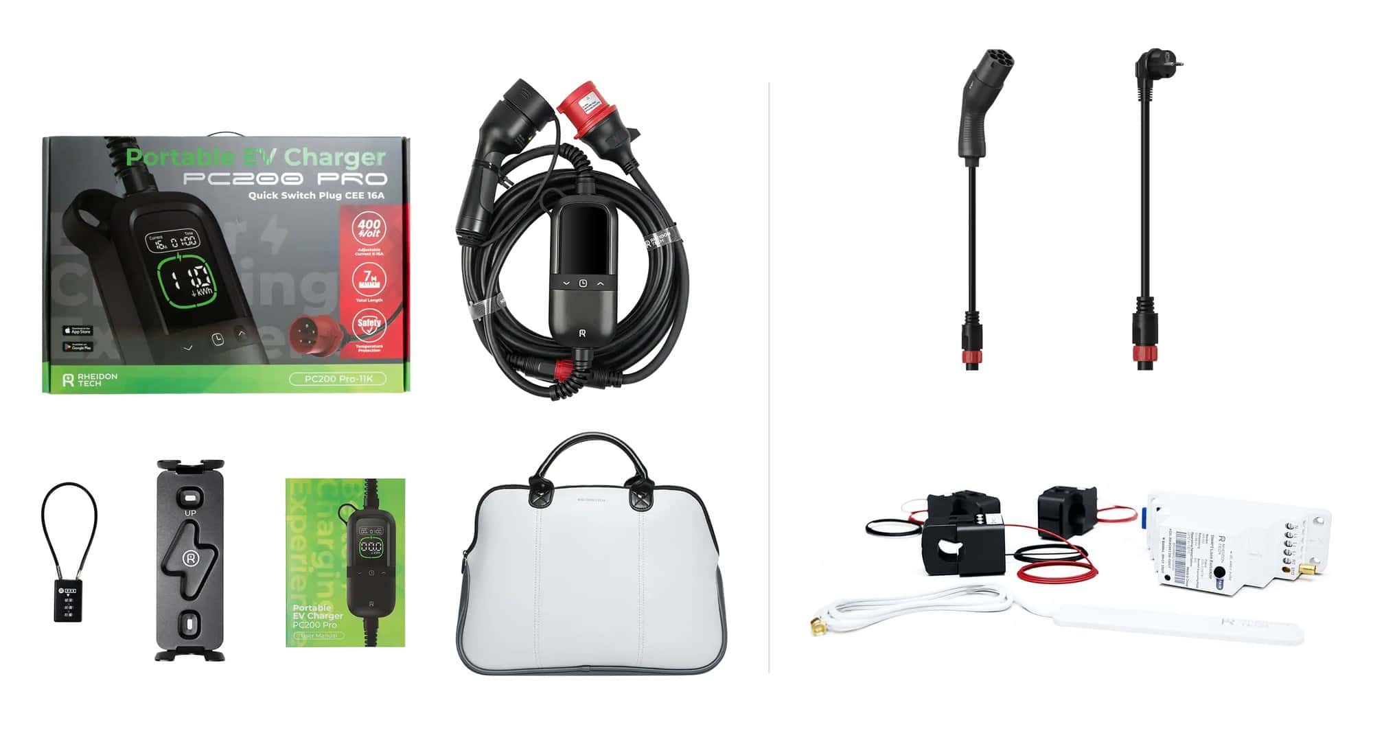 Rheidon PC200 Pro hordozható töltő készlet AC550 Wi-Fi okosmérővel – (3x16A) 11 kW – 7,5m Type2 + Type 2 és Schuko adapter - Image 2